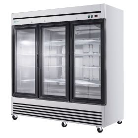 72" Cu Ft Three Glass Door Commercial Reach-In Display Refrigerator, Triple-Door Merchandiser Cooler 33-41F, Stainless Steel, R290, ETL DOE