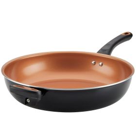 Glide Copper 12.5 Inch Ceramic Nonstick Deep Frying Pan with Helper Handle, Dishwasher Safe, Black