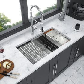 Single Bowl Undermount Workstation Kitchen Sink - 28" x 19" x 10" Inch 16 Gauge Stainless Steel Deep Sink