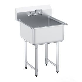 Stainless Steel Prep & Utility Sink, 1 Compartment Free Standing Small Sink Include Faucet & legs, 27"x41" Commercial Single Bowl Sinks for Garage