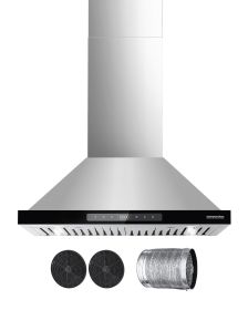 Wall Mount Range Hood, 30 inch Chimney-Style Ceiling Mount Vent, 800 CFM Stainless Steel Kitchen Stove Hood with Gesture & Touch Control, LED Light