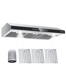 Under Cabinet Range Hood, 36 Inch Kitchen Vent Hood, 900CFM Dual Motors Stainless Steel Stove Hood, with Gesture & Touch Control, LED Light