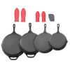 Cast Iron Skillet, 4-Piece Frying Pan Set (6, 8, 10, 12 in), Skillets with Heat-Resistant Silicone Handle, Pre-Seasoned Chef's Pan, Kitchen Cookware
