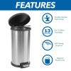 Stainless Steel 10.5 Gallon Trash Can Round Step Kitchen Trash Can