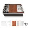 Single Bowl Undermount Workstation Kitchen Sink - 28" x 19" x 10" Inch 16 Gauge Stainless Steel Deep Sink
