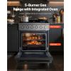Gas Range Oven, 30 Inches Width, Freestanding Stainless Steel Stove and Oven with 5 Sealed Cooktop Burners, Easy Reach Racks, Storage Drawer