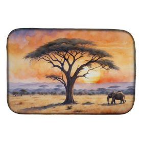 Elephants Savanna Sunrise Dish Drying Mat Absorbent Dish Drying Mat Pad for Kitchen Counter Dish Drainer Mat for Countertop, 14 x 21", Multicolor (Option: Default)