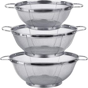 3 Pack Stainless Steel Colander Sieves, 5 4 And 3 Quart Mesh Strainer Baskets With Handles & Resting Base For Rinsing, Draining (Option: Silver)