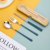 3pcs Portable Stainless Steel Cutlery Set; Fork Spoon Chopsticks With Case