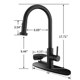 3-in-1 Kitchen Faucet with Press-Type Glass Rinser, High-Arc Pull-Down Sprayer Faucet, 3 Function Spray Mode for Modern Kitchen Sink (Color: Matte Black)