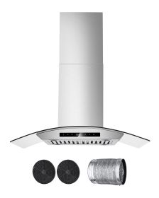 Wall Mount Range Hood, 36 inch Chimney-Style Ceiling Mount Vent, 800 CFM Stainless Steel Kitchen Stove Hood with Gesture & Touch Control, LED Light (Type: Top-mounted, size: 36 inch)