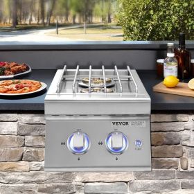 Double Grilling Side Burners For Outdoor 2x17,000BTU Propane & Natural Gas (Option: Silver)